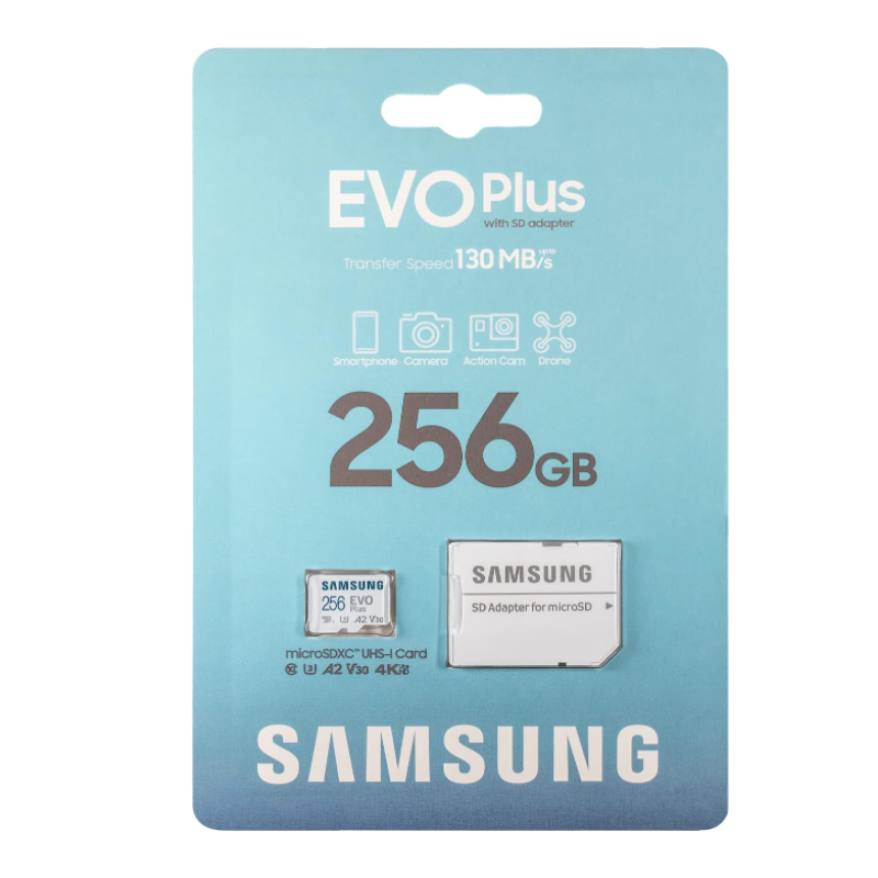 Samsung EVO PLUS microSDXC 256GB UHS-I U3 A2 V30 class 10 memory card + adapter for SD